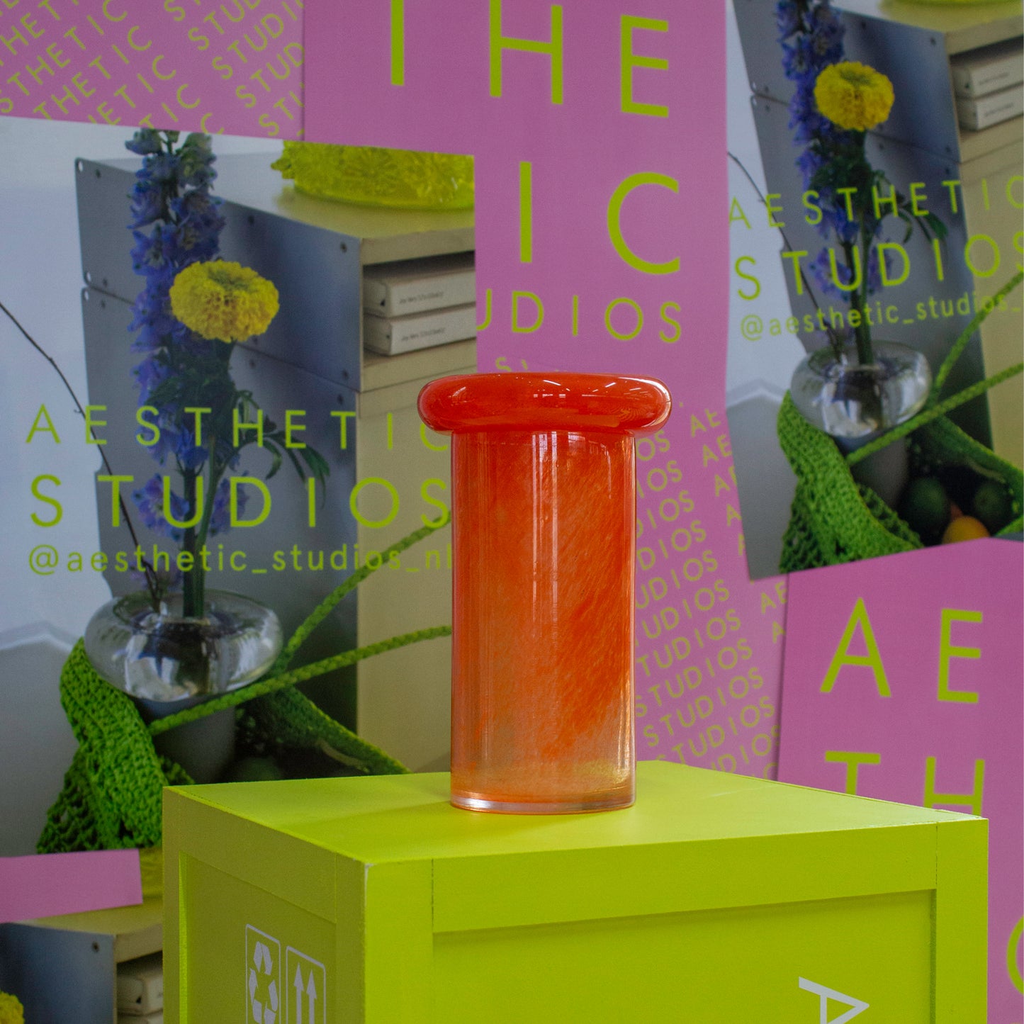 Glass Donut vase - pedestal (small orange)