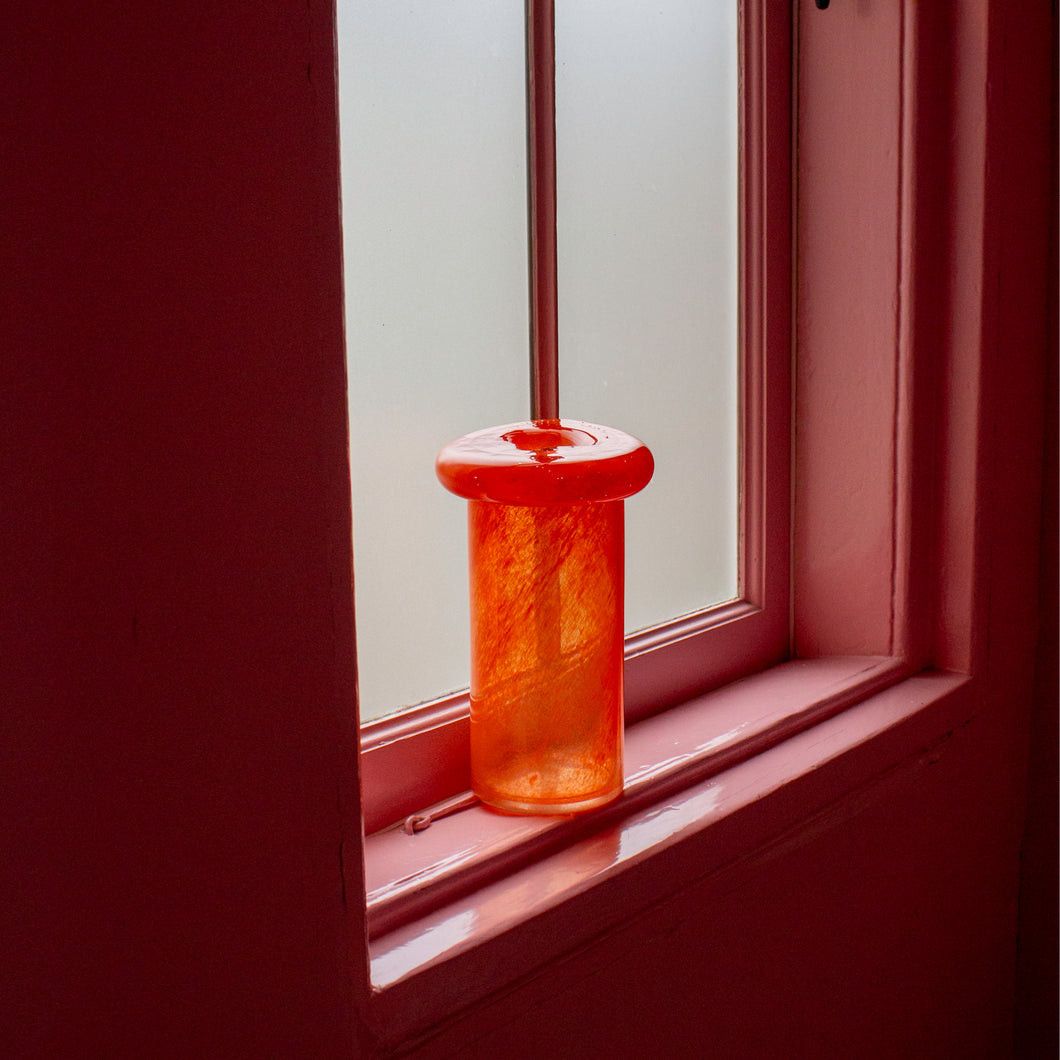 Glass Donut vase - pedestal (small orange)